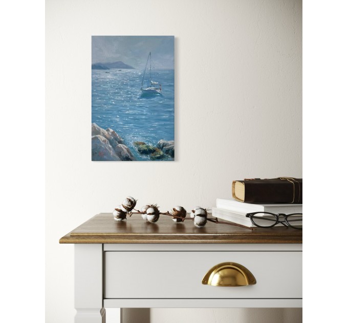 Seascape with Sailboat , Oil Painting